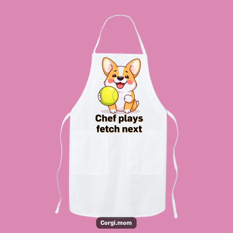 Funny Kawaii Corgi Grin Apron - Tennis Ball Pup Chef Gift
