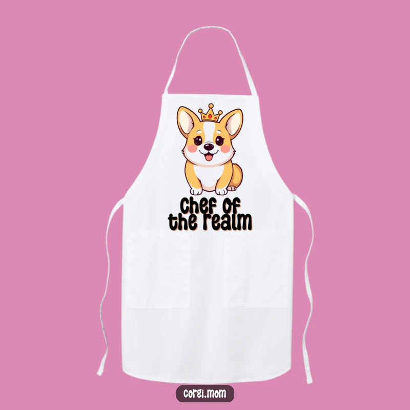 Funny Happy Corgi Crown Apron: Royal Chef Kitchen Gift