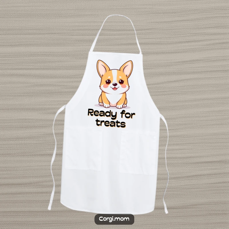 Funny Kawaii Corgi Apron, showing an alert and happy corgi, ideal for protecting clothes while cooking, a cute kitchen accessory.