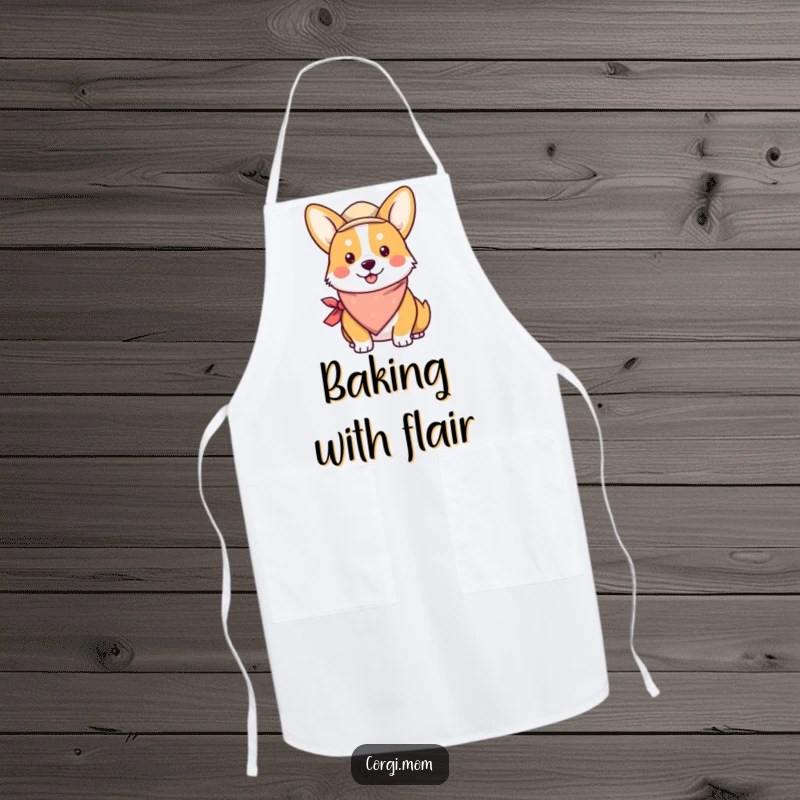 Funny Kawaii Corgi Apron design of an adorable corgi wearing a bandana and a chef's hat, ready to cook up a storm.
