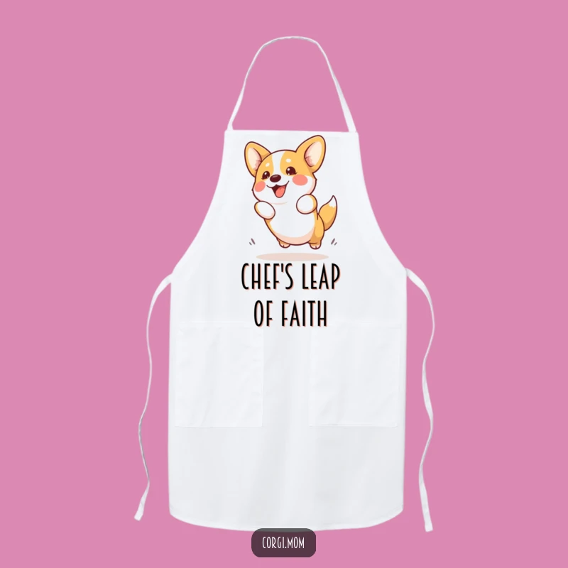 Funny Kawaii Corgi Apron: Enthusiastic Jumper Kitchen Fun Gift