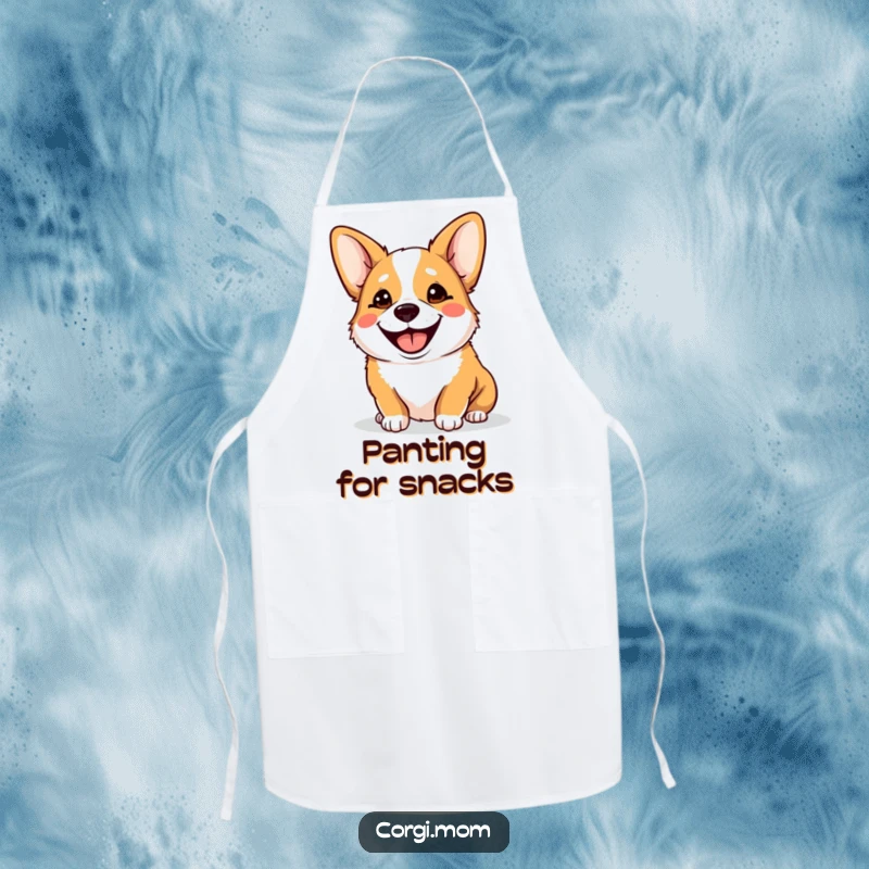 Funny Goofy Corgi Apron, showing a corgi panting with a big, silly grin, great for cooking and baking, keeps clothes clean.