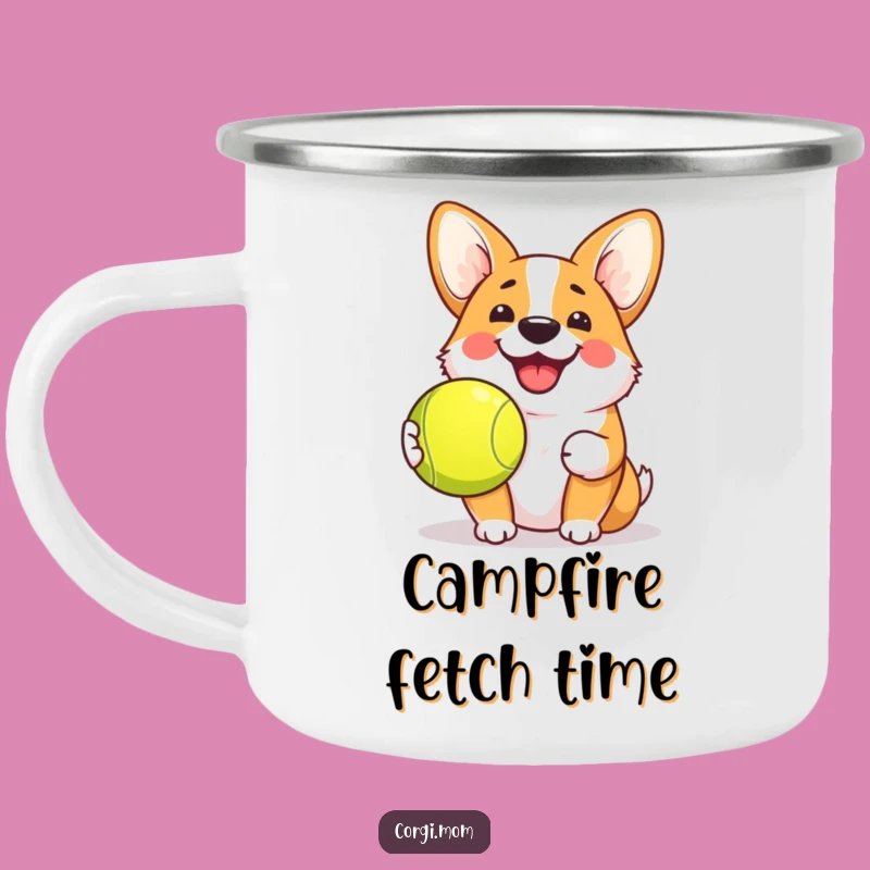 Funny Kawaii Corgi Grin Camping Mug - Tennis Ball Pup Outdoor Gift