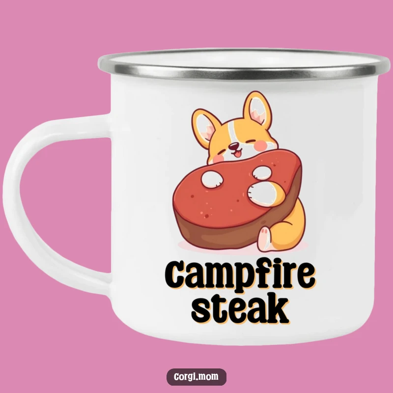 Funny Kawaii Corgi Steak Hug Camping Mug: Adventure with Humor
