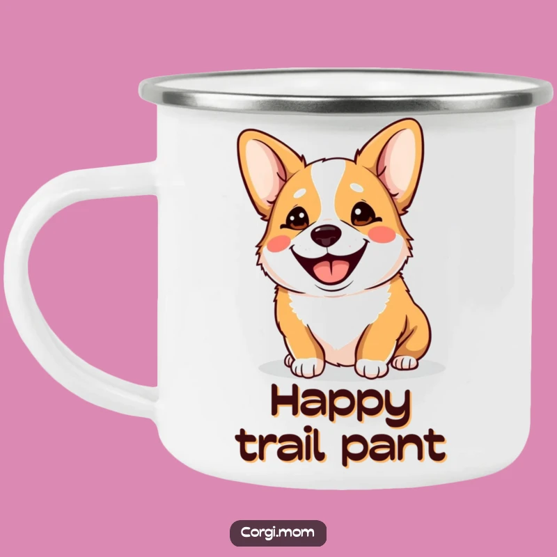 Funny Goofy Corgi Camping Mug: Happy Panting Outdoor Adventure Mug