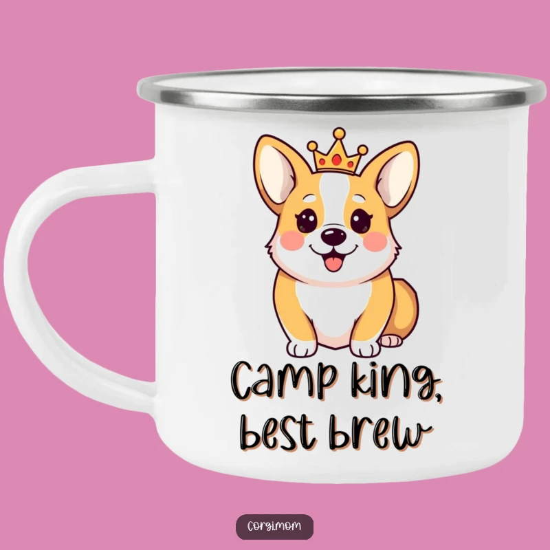 Funny Happy Corgi Crown Camping Mug: Royal Outdoor Sipper Gift