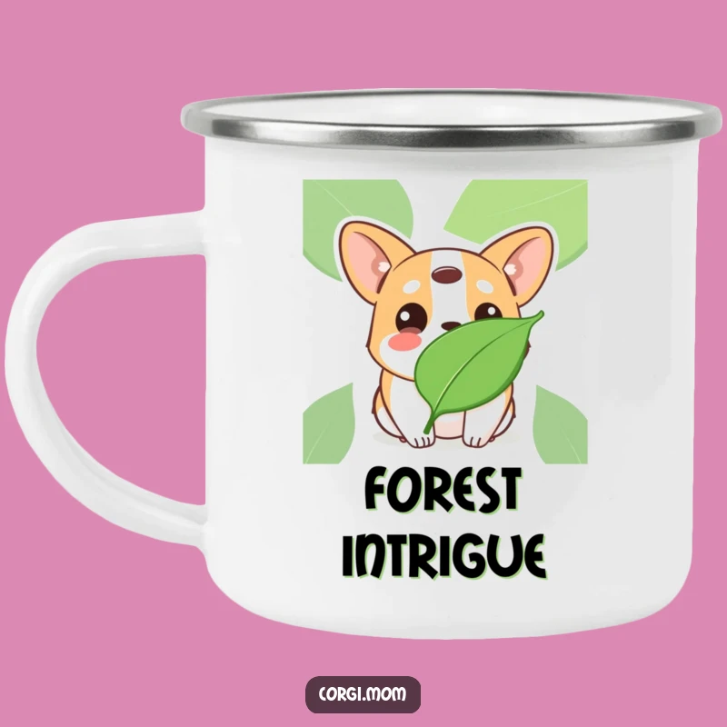 Funny Kawaii Corgi Leaf Curiosity Camping Mug: Adventure with Gentle Wonder