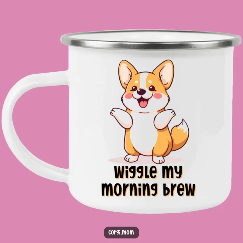 Funny Kawaii Corgi Shimmy Camping Mug: Adventure Fuel with Cute Dog Vibes