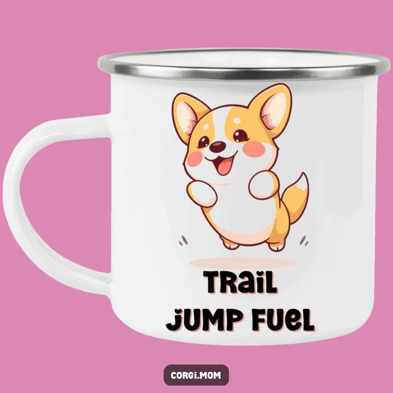 Funny Kawaii Corgi Camping Mug: Enthusiastic Jump Outdoor Gift