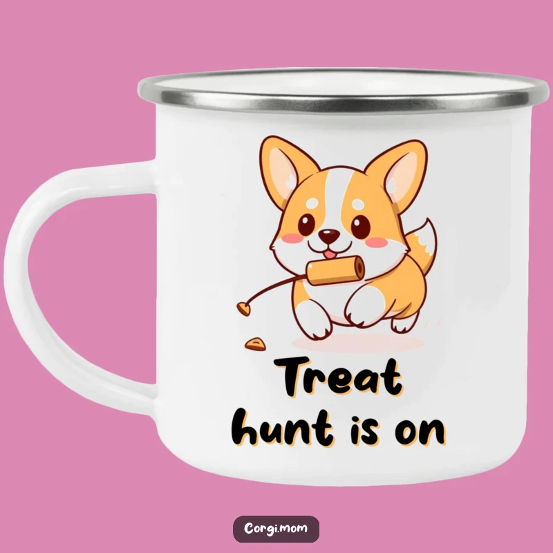 Funny Kawaii Corgi Treat Chase Camping Mug, Adventure Fuel
