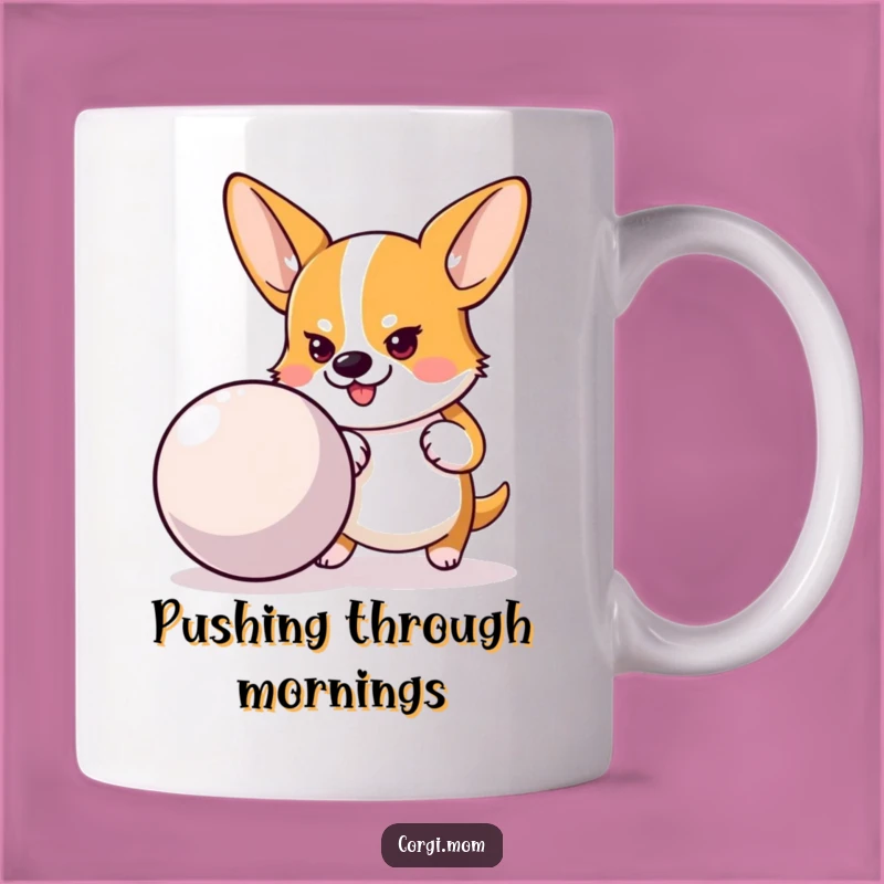 Funny Corgi Pushing Ball Mug: Determined Fun, Perfect Gift!