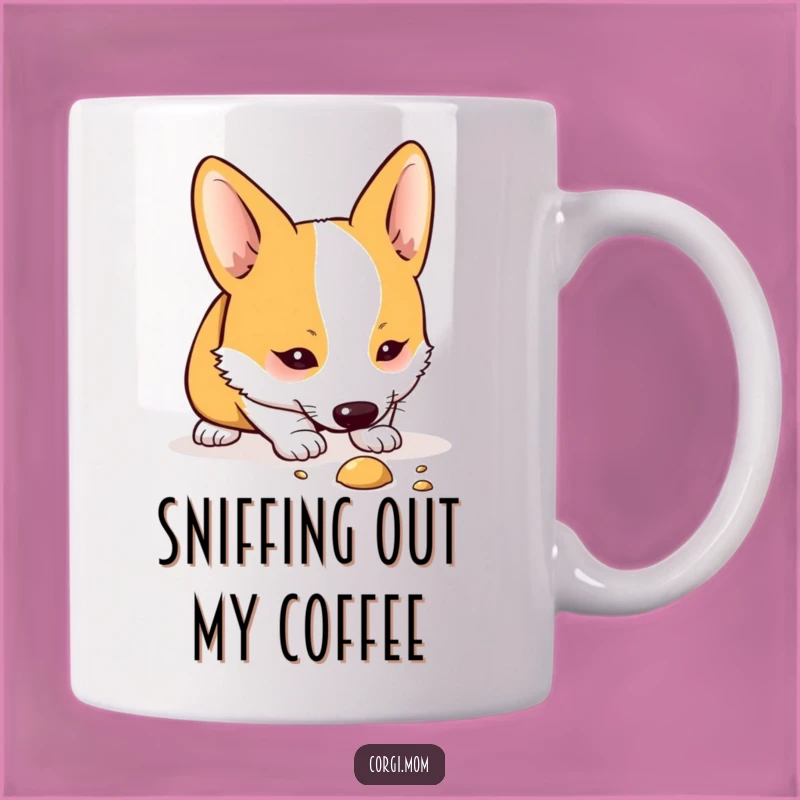 Funny Kawaii Corgi Sniffing Mug: Cute Dog Mystery for Your Morning Coffee