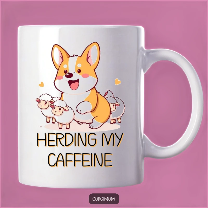 Funny Kawaii Corgi Herding Sheep Mug: Enthusiastic Corgi Gift Idea