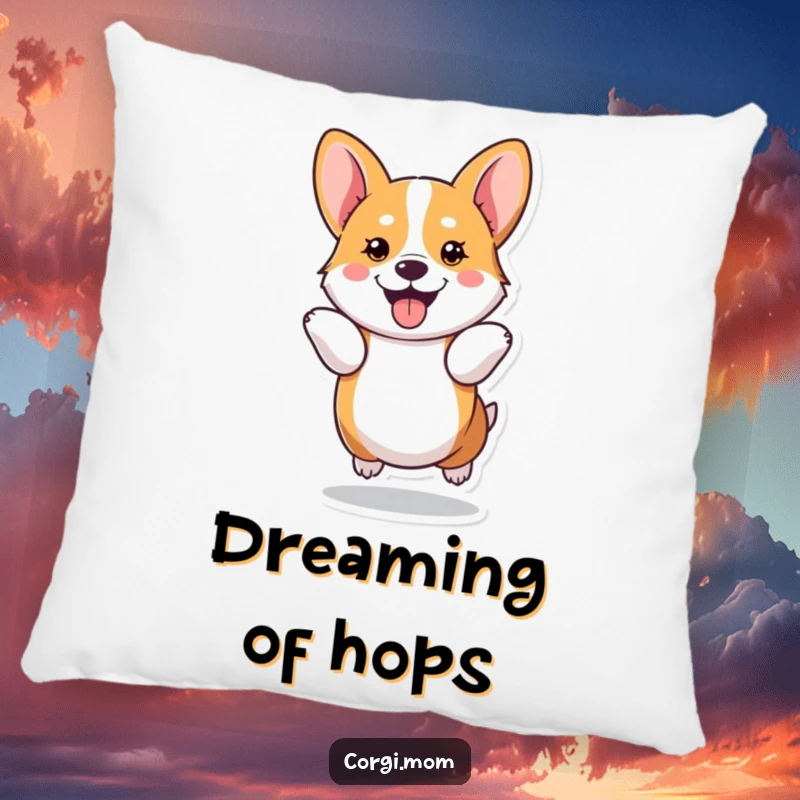 Funny kawaii Corgi performs a joyful hop with its short legs, making this soft pillow a delightful addition to any room.