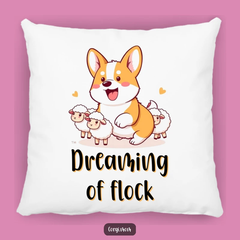 Funny Kawaii Corgi Herding Pillow: Cute Corgi Sheepdog Accent Pillow