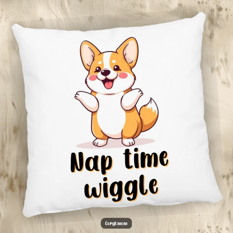 Funny Kawaii Corgi pillow with a dog doing a cute tail shimmy, perfect for adding playful comfort and humor to any seating area.