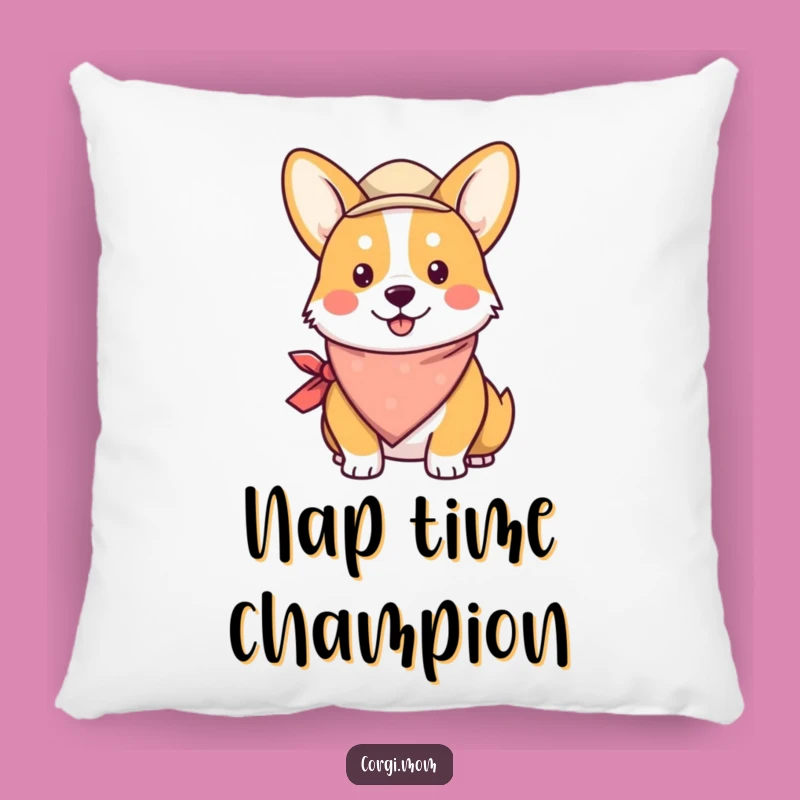 Funny Kawaii Corgi Pillow: Cute Bandana Hat Corgi Accent Pillow