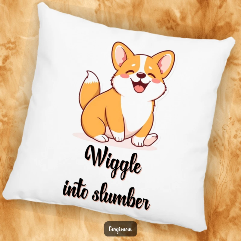 Funny Kawaii Corgi pillow with a cute Corgi wiggling its entire body with pure joy, offering comfort and humor.