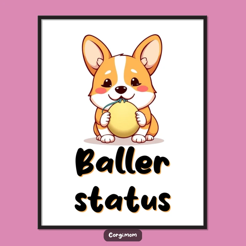 Funny Corgi Digital Art: Hopeful Slobbery Ball Offer, Instant Kawaii Dog Download