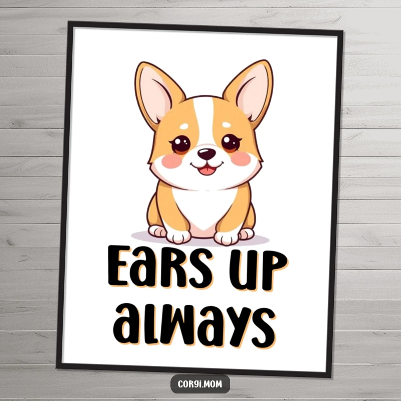Funny Kawaii Corgi Digital Art Print, showing an alert and happy corgi, ready to download and display, adding charm and humor.