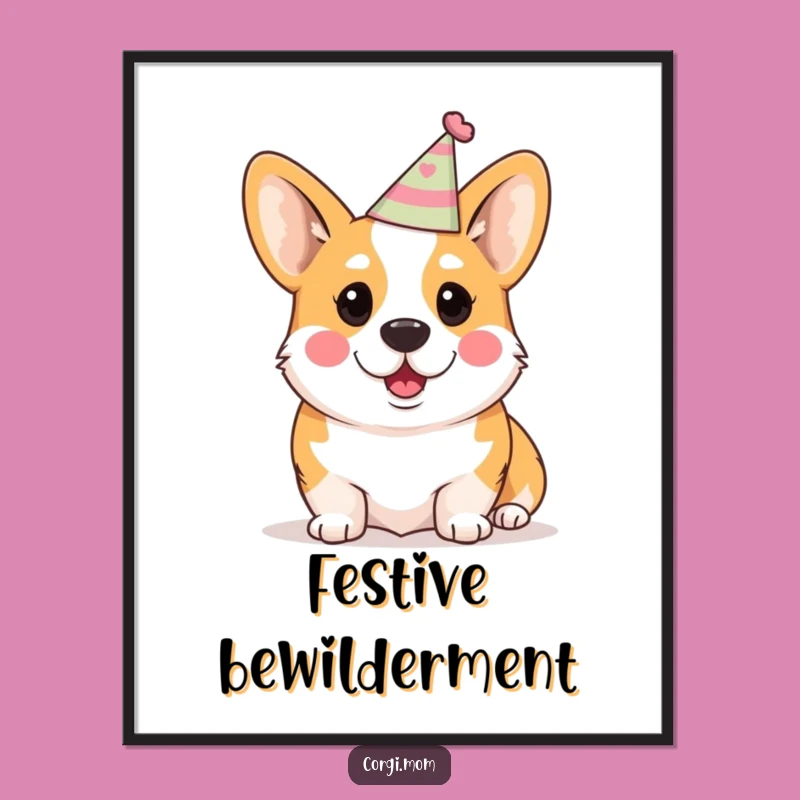 Funny Kawaii Corgi Digital Art: Surprised Party Instant Download