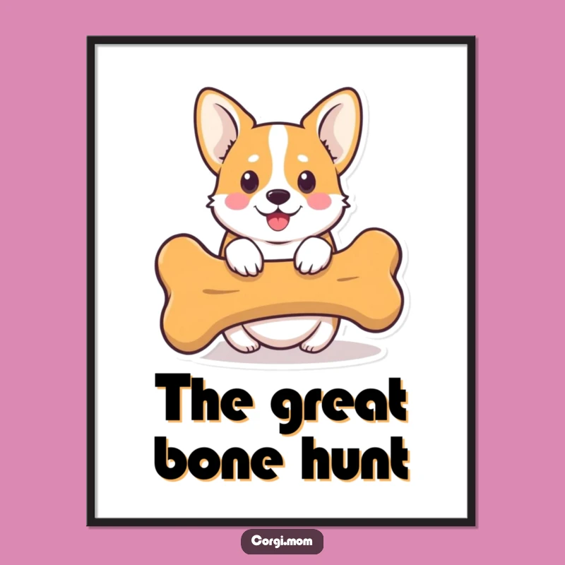 Funny Kawaii Corgi Bone Digital Art: Peek-a-Boo Printable Gift