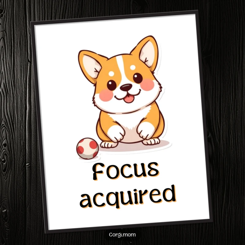 Funny Kawaii Corgi Digital Art Print: A high-resolution image of a cute Corgi in a dramatic pounce-ready squat.