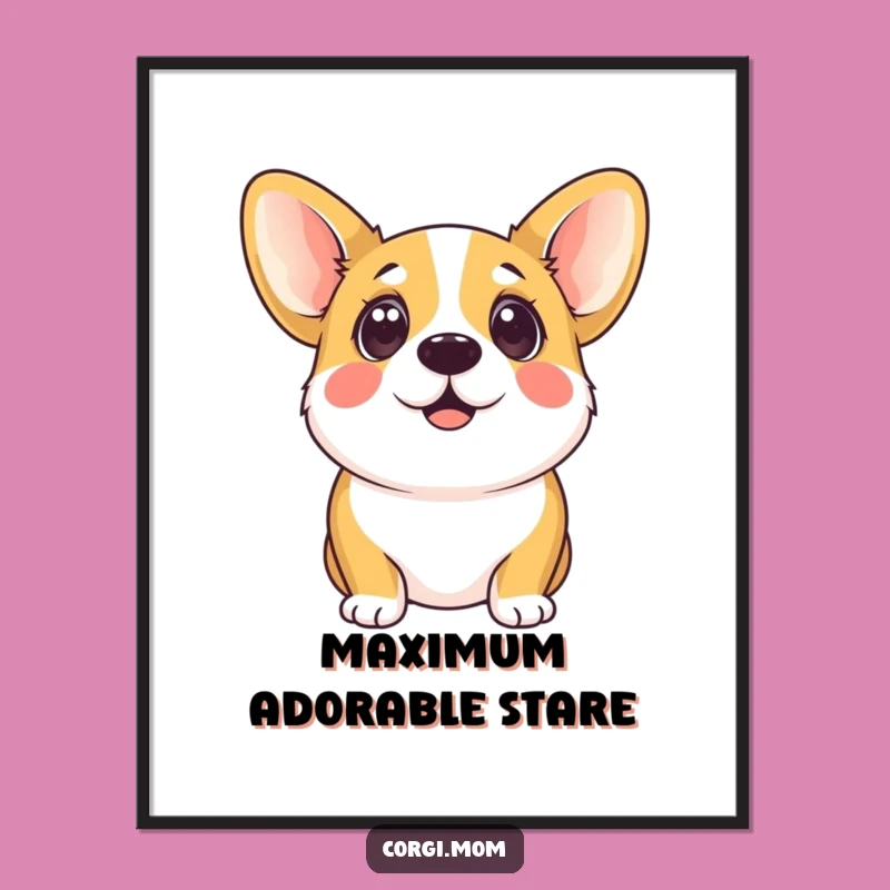 Funny Kawaii Corgi Eager Eyes Digital Art: Sweet Pup Print Gift