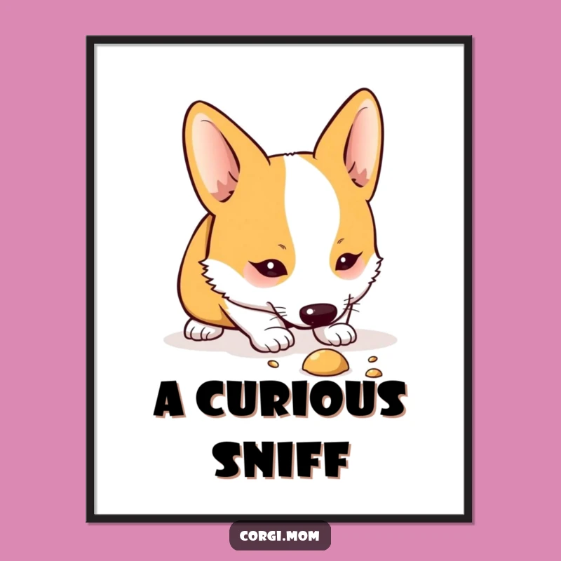 Funny Kawaii Corgi Sniffing Digital Art: Instant Cute Dog Download