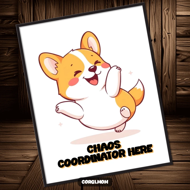 Funny Kawaii Corgi Digital Art Print of a dog in a joyful tumble, perfect for printable wall decor and humorous accents.