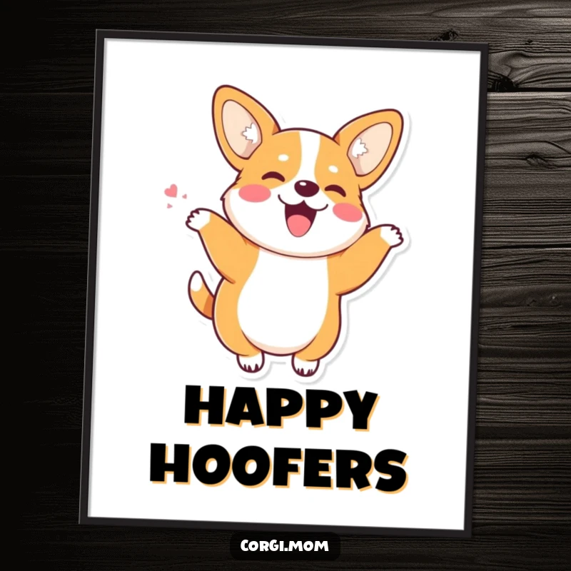 Funny Kawaii Corgi with perky ears doing a joyful wiggle dance, vibrant and humorous digital art.