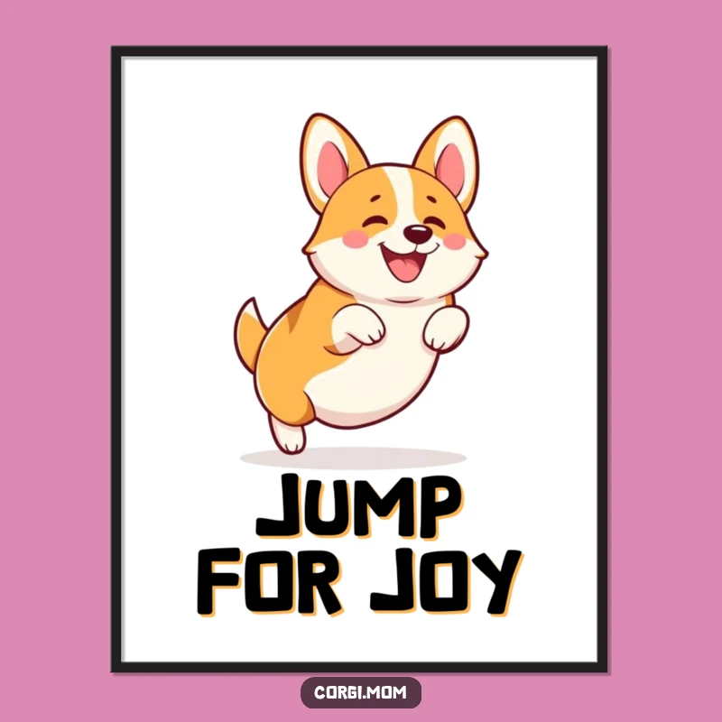 Funny Kawaii Corgi Leap Digital Art - Joyful Dog Print - Instant Gift
