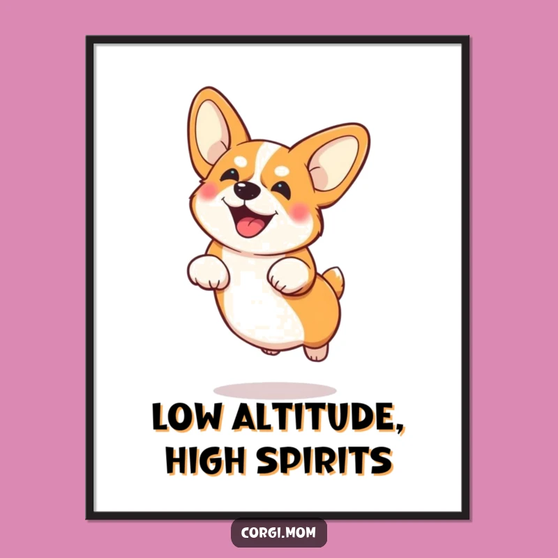 Funny Corgi Big Ears Jump Digital Art - Instant Adorable Dog Decor