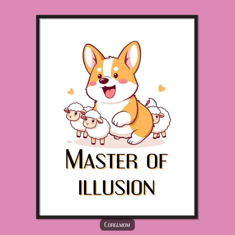 Funny Kawaii Corgi Herding Digital Art: Enthusiastic Corgi Print Gift