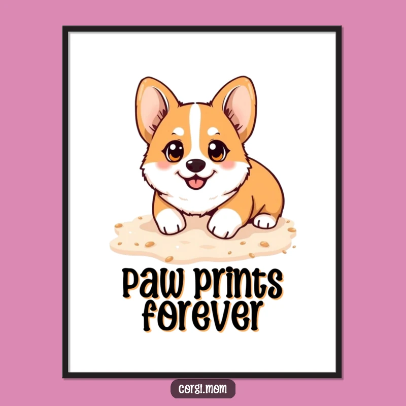Funny Kawaii Corgi Beach Digital Art - Happy Digging Print Gift