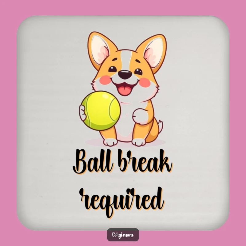 Funny Kawaii Corgi Grin Coaster Set - Tennis Ball Pup Drink Gift