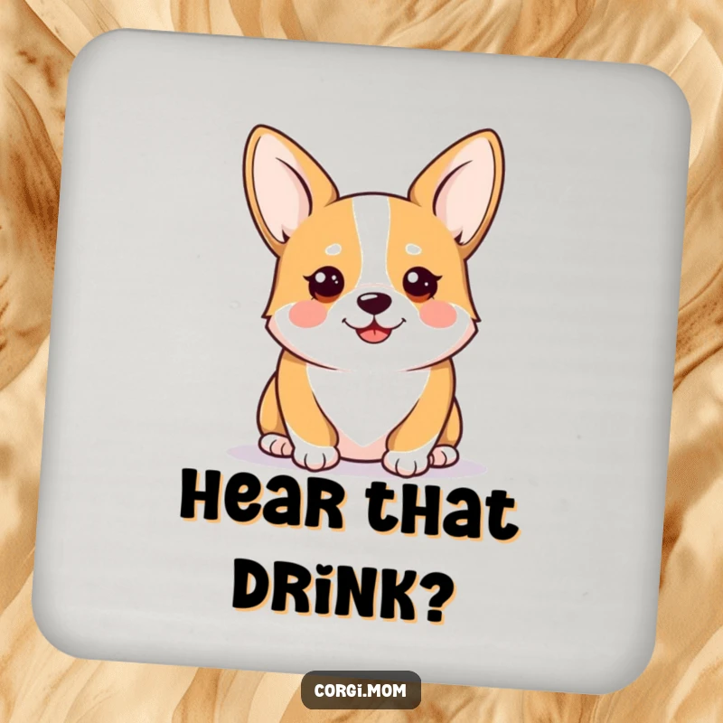 Funny Kawaii Corgi Coasters, featuring an alert and happy corgi design, protecting surfaces with adorable humor, ideal for parties.