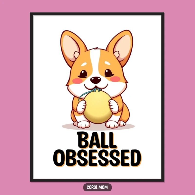 Funny Corgi Poster: Hopeful Slobbery Ball Offer, Kawaii Dog Wall Art Gift