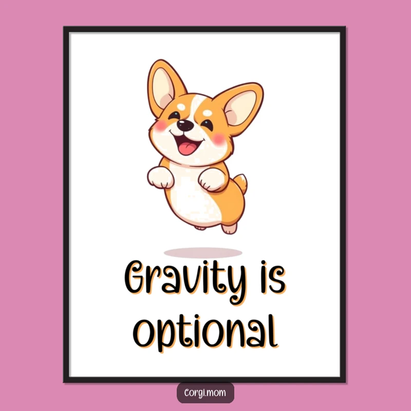 Funny Corgi Big Ears Jump Poster - Adorable Dog Wall Art