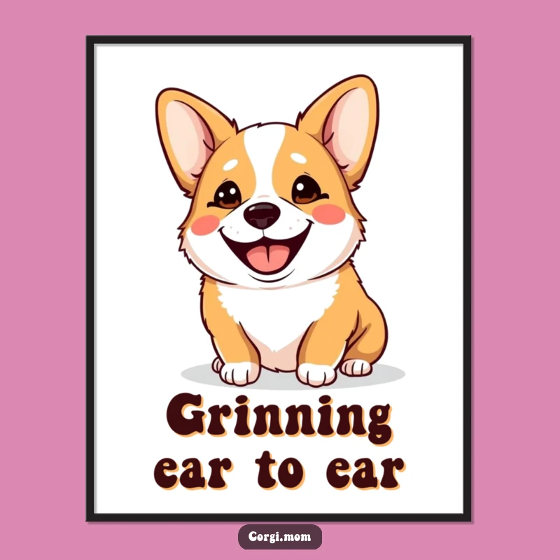 Funny Goofy Corgi Poster: Panting Happy Smile Art Print