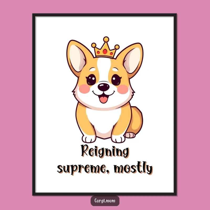 Funny Happy Corgi Crown Poster: Royal Pup Wall Art Gift