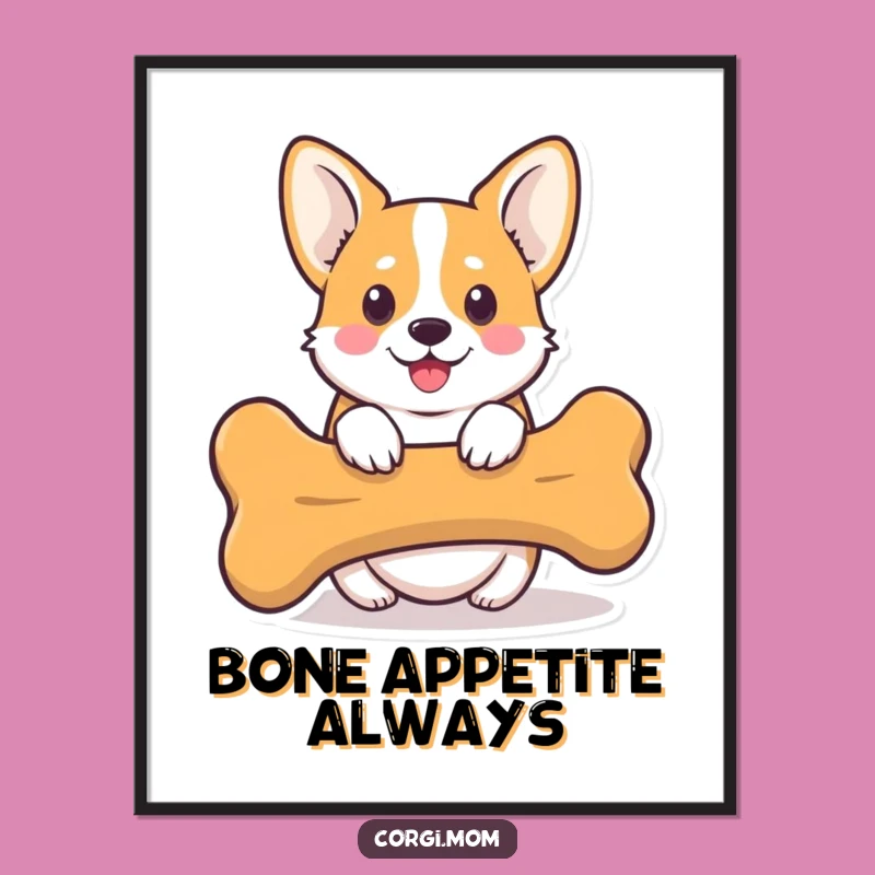 Funny Kawaii Corgi Bone Poster: Peek-a-Boo Wall Art Gift