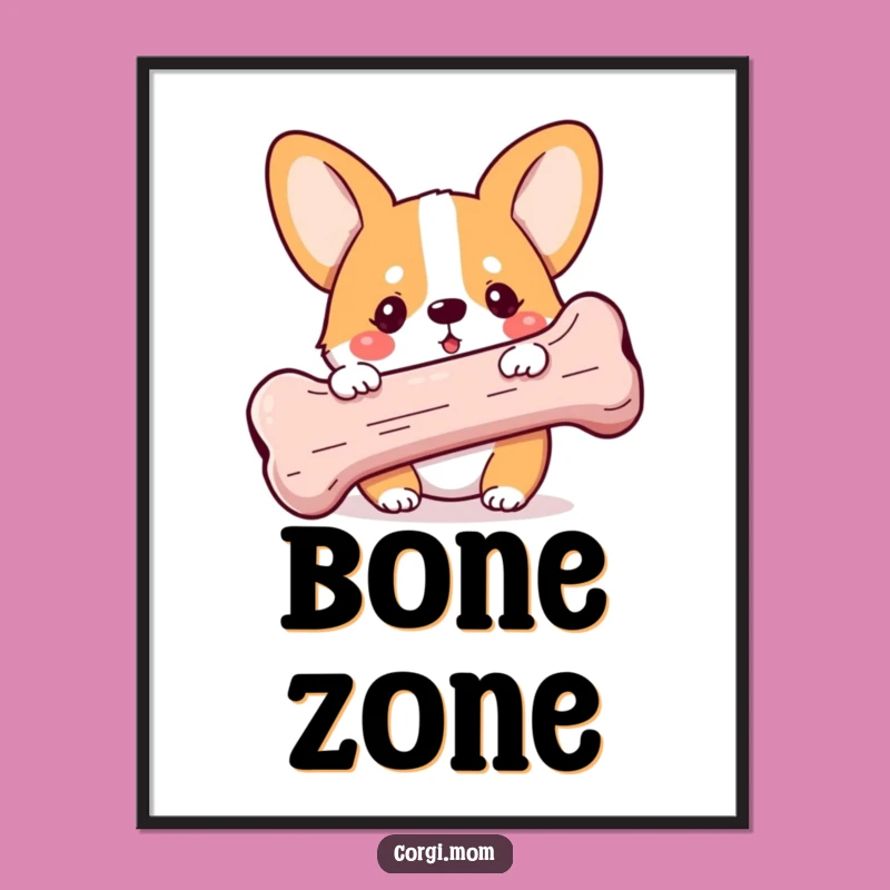 Funny Kawaii Corgi Bone Poster - Playful Wall Art - Cute Gift Idea