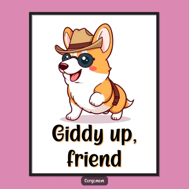 Funny Kawaii Corgi Cowboy Poster - Proud Dog Wall Art Gift