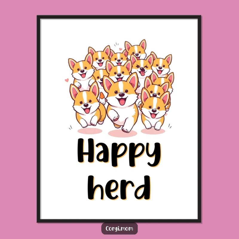 Funny Kawaii Corgi Pack Poster - Lively Wall Art for Dog Lovers