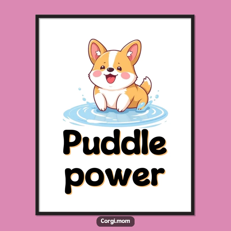 Funny Kawaii Corgi Poster: Charming Puddle Splash Art for Dog Lovers