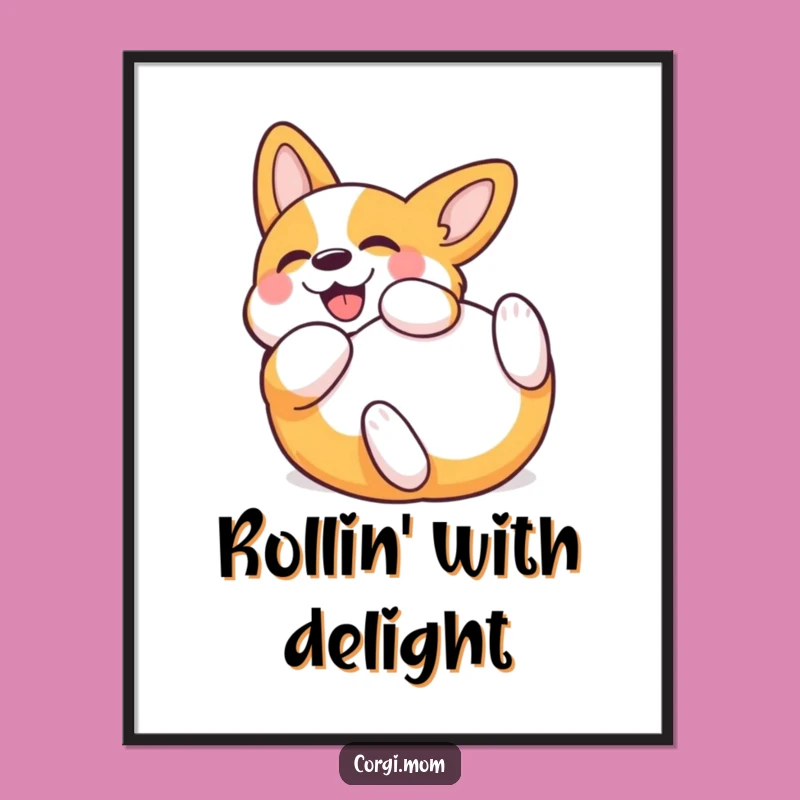 Funny Kawaii Corgi Rolling Poster: Adorable Wall Art for Dog Lovers