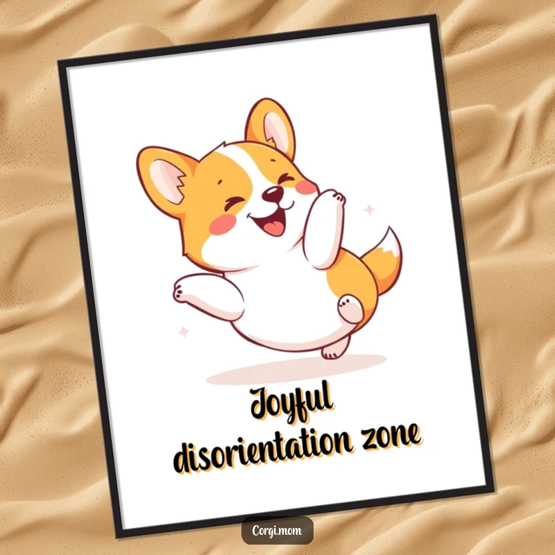 Funny Kawaii Corgi Poster depicting a dog in a joyful tumble, ideal for humorous wall art and cheerful home decor.