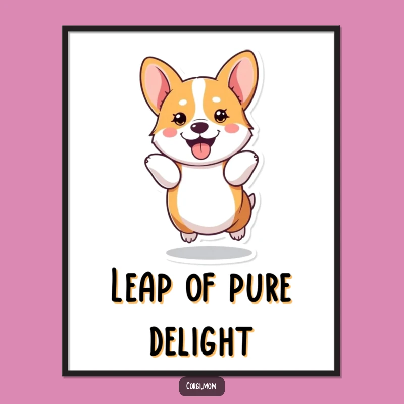 Funny Kawaii Corgi Hop Poster, Joyful Dog Art