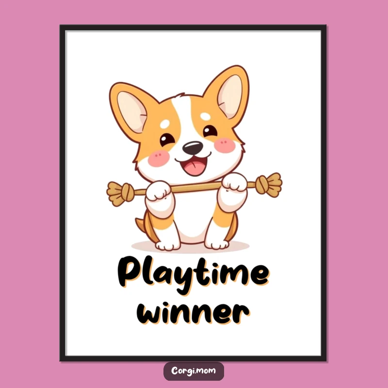 Funny Kawaii Corgi Tug-of-War Poster: Energetic Art for Any Room